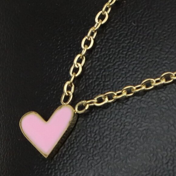 Heart Charm Yellow Necklace with Pink Enamel, XPNL0369 - Picture 1 of 13